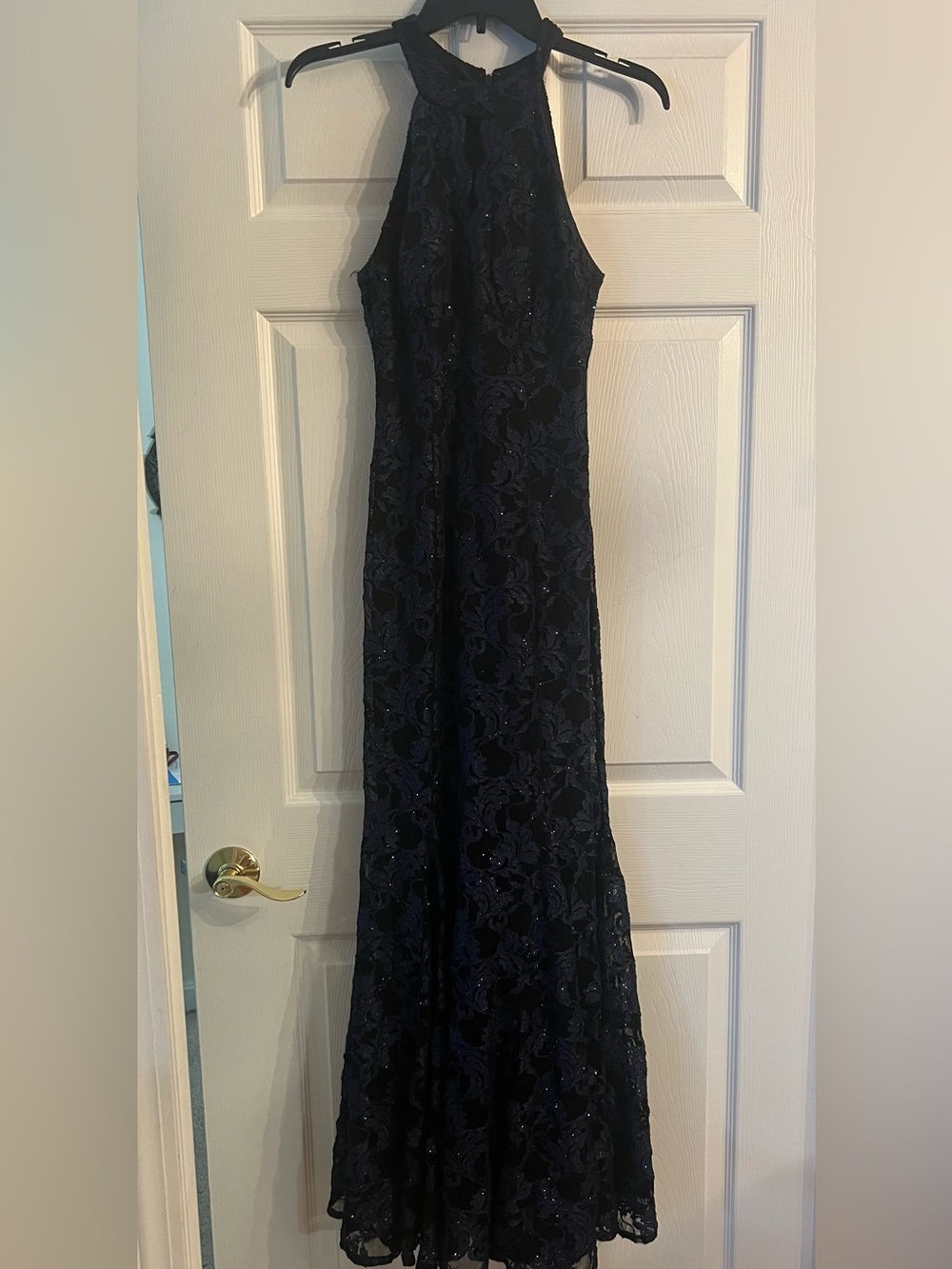 Sleeveless Navy Lace Sequin Maxi Dress